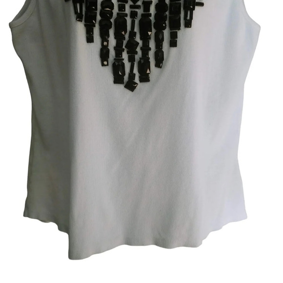 Jessica Ribbed Tank Top White Black Rhinestones 1X - Picture 3 of 6